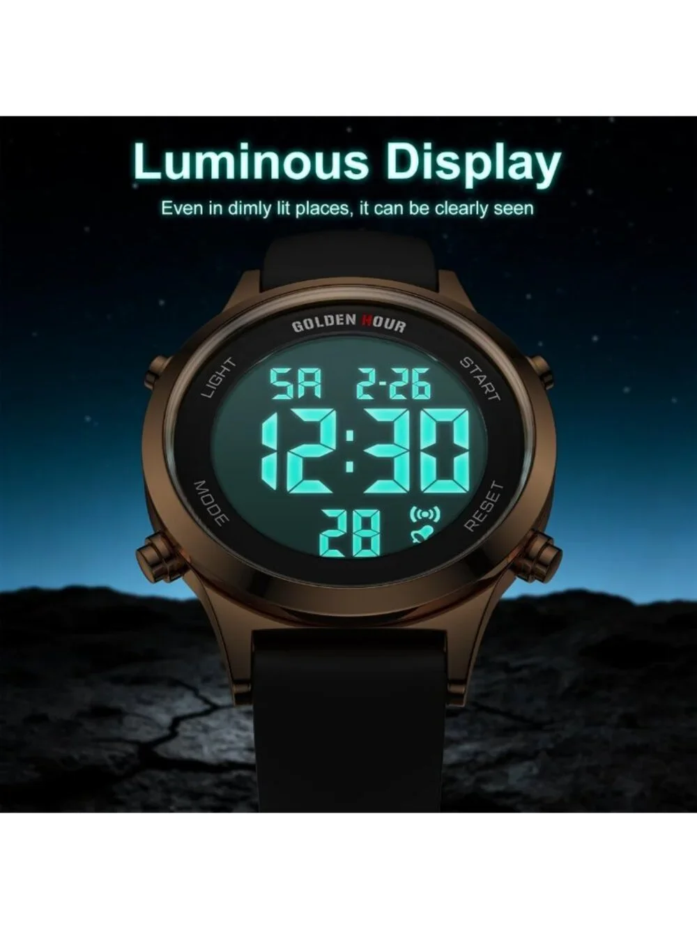 Waterproof Women's Digital Sports Watch - Silicone Strap, Alarm, Stopwatch, Rose